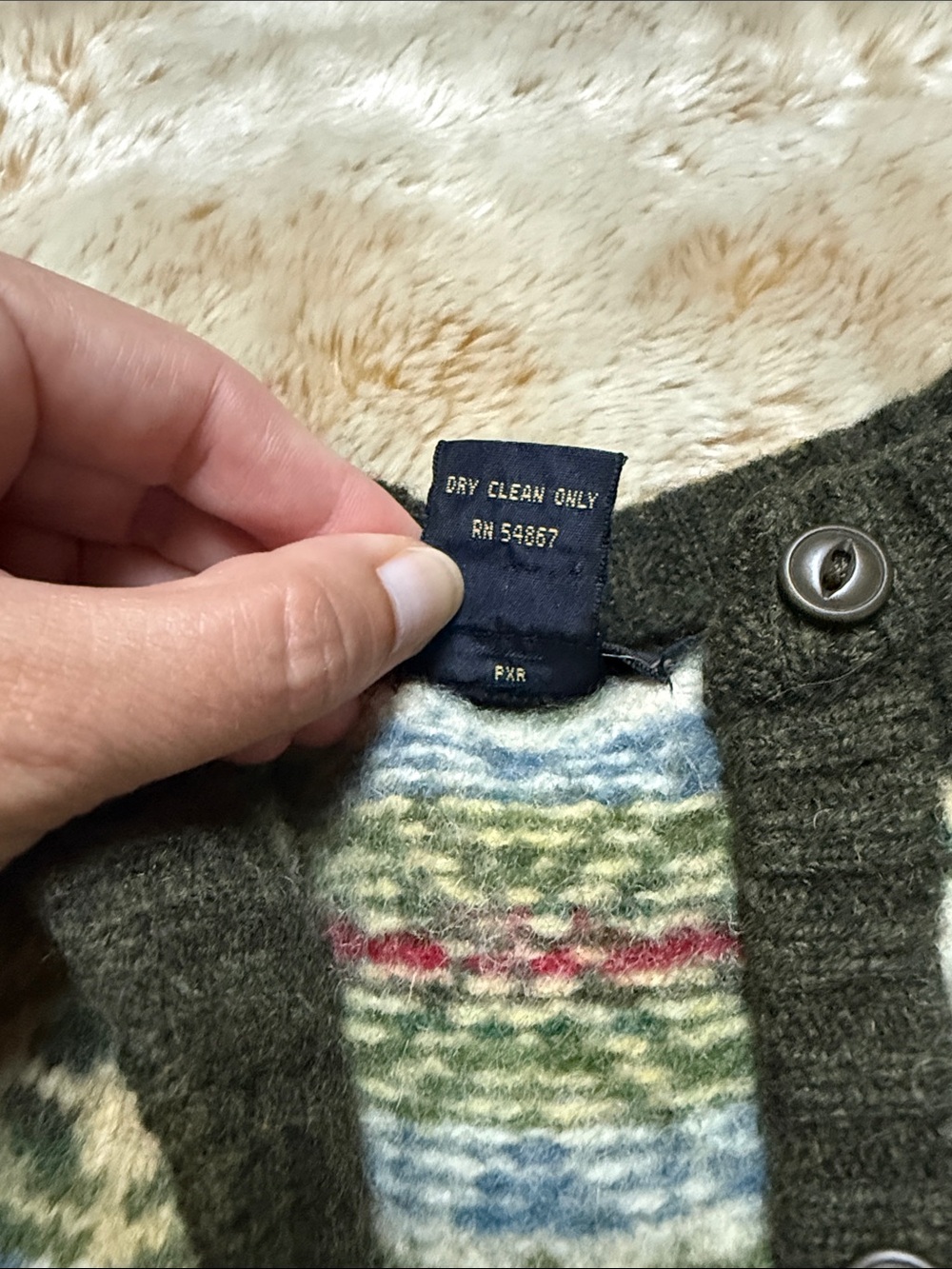 Abercrombie & Fitch Vintage Dark Olive Fair Isle Yoke Cardigan - Picture 3 of 8